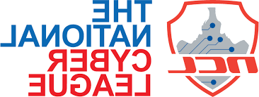 The National Cyber League Logo composed of a red, shield outline with the letters 'N', 'C', and 'L' in red font centered across the bottom half. An image of a gray circuit board with blue components and connectors is behind the text, inside the shield outline with white cutouts of two people facing each other at the top. The words 'The National' are stacked on top of each other to the right in blue, capitalized letters with the words 'Cyber League' stacked on top of each other in red capitalized letters below.